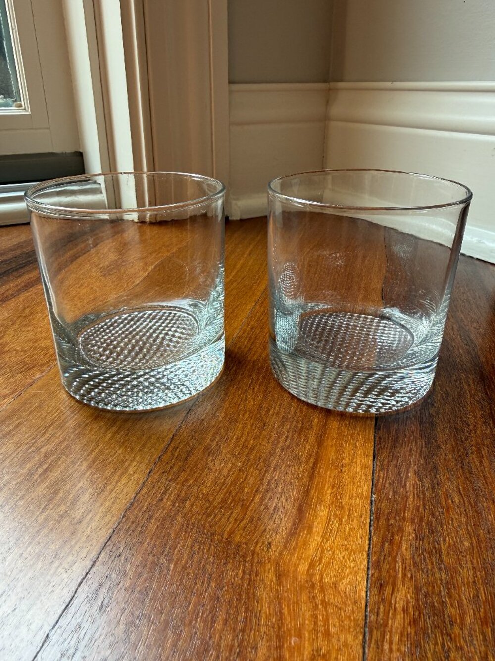 Two (2) Vintage Whiskey Tumblers with Golf Ball Dimple Base
